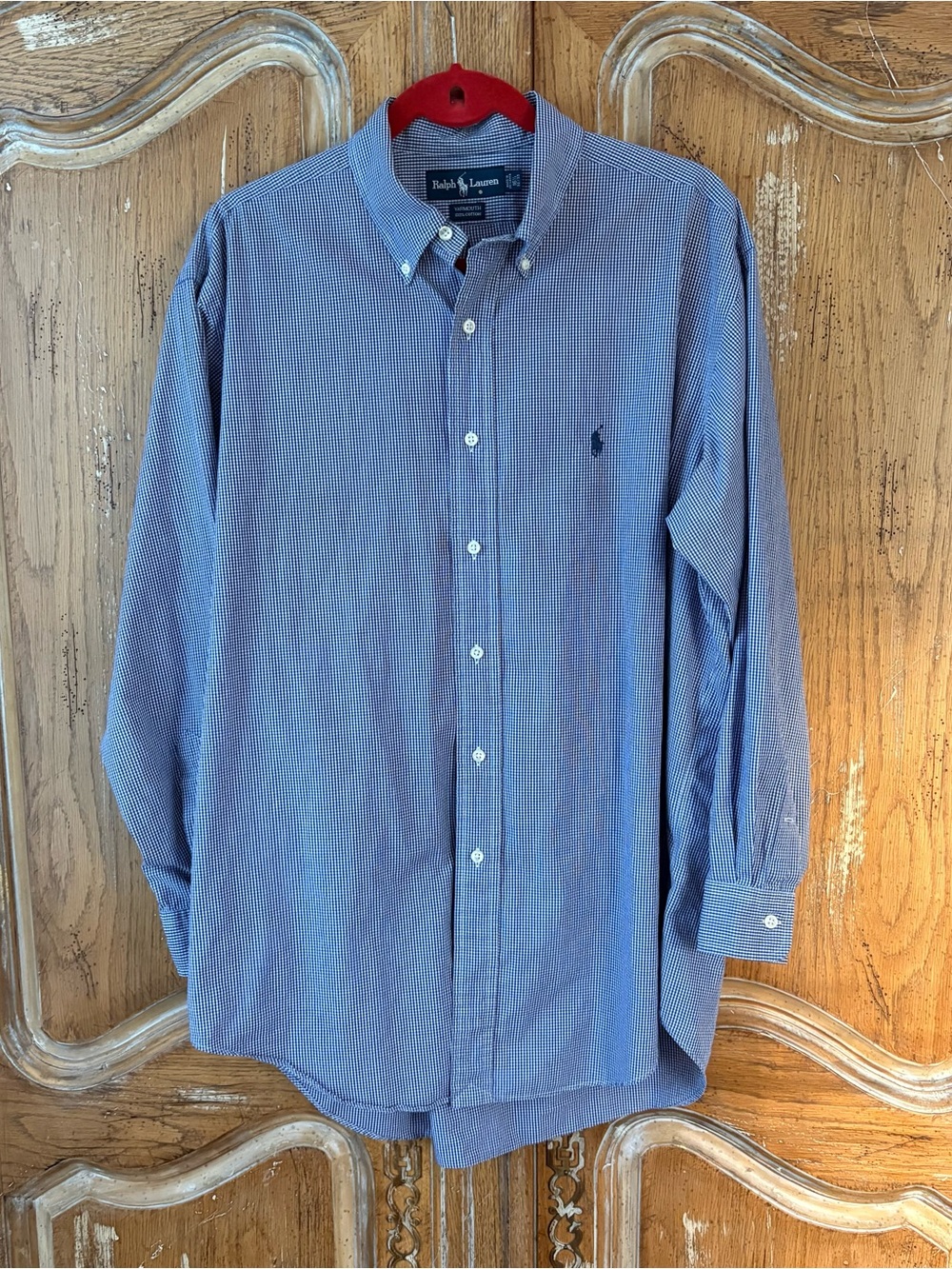 Vintage Ralph Lauren Yarmouth
Shirt Mens 16.5 32/33 Blue
Gingham Cotton 90s